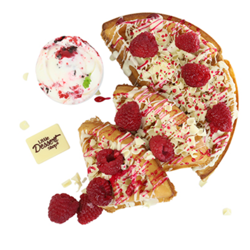 White Choc Rasp Roulette Waffle Little Dessert Shop