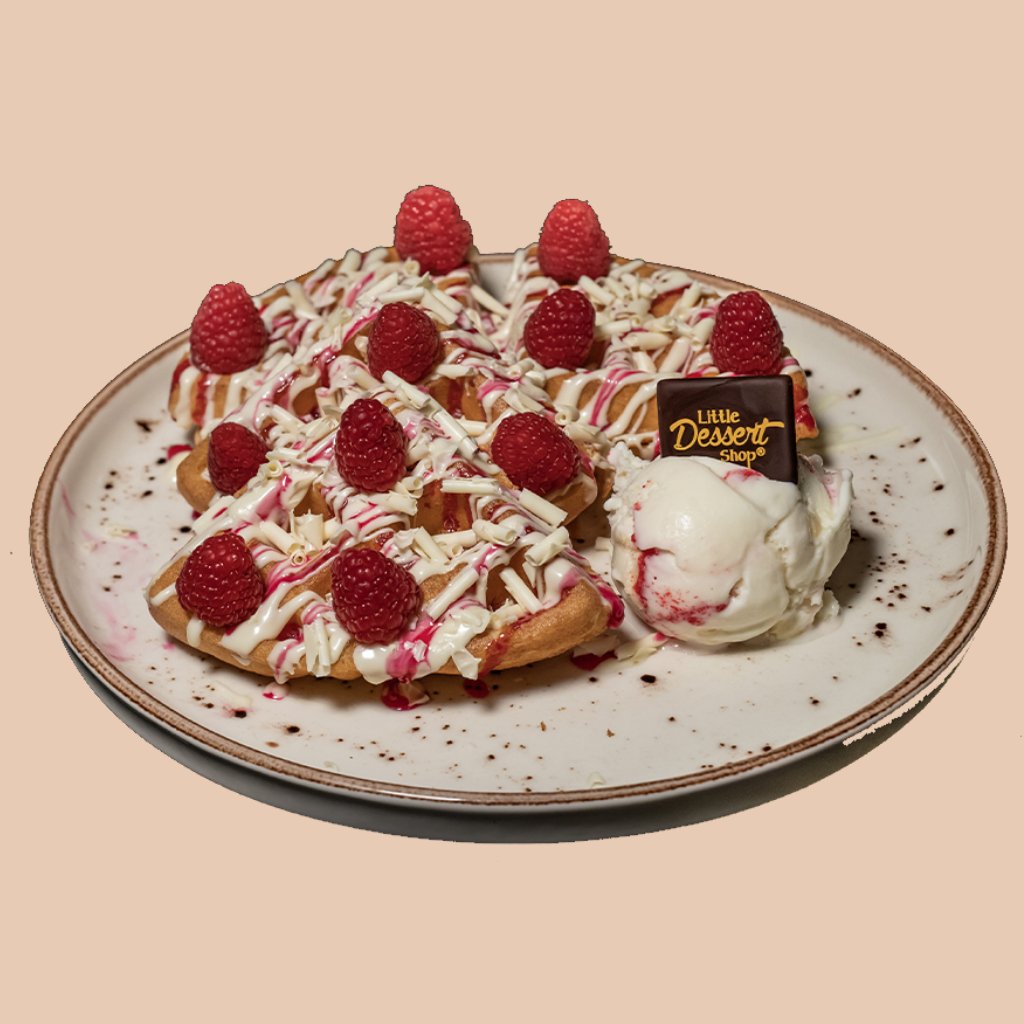 White Choc & Rasp Roulette Waffle